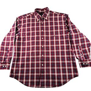 Nautica Plaid Check Shirt Men XL Red‎ Blue Casual Button Down Long Sleeve Shirt